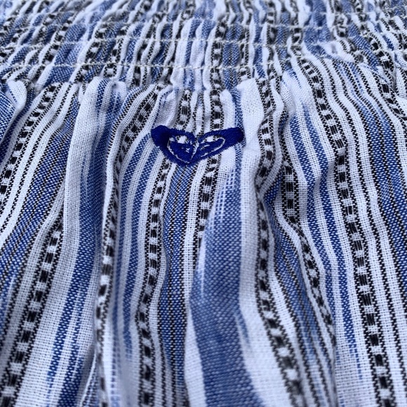 Ruched Sweetheart Neckline Southwest Stripe Cotton Chambray Strapless Mini Dress - Picture 8 of 9